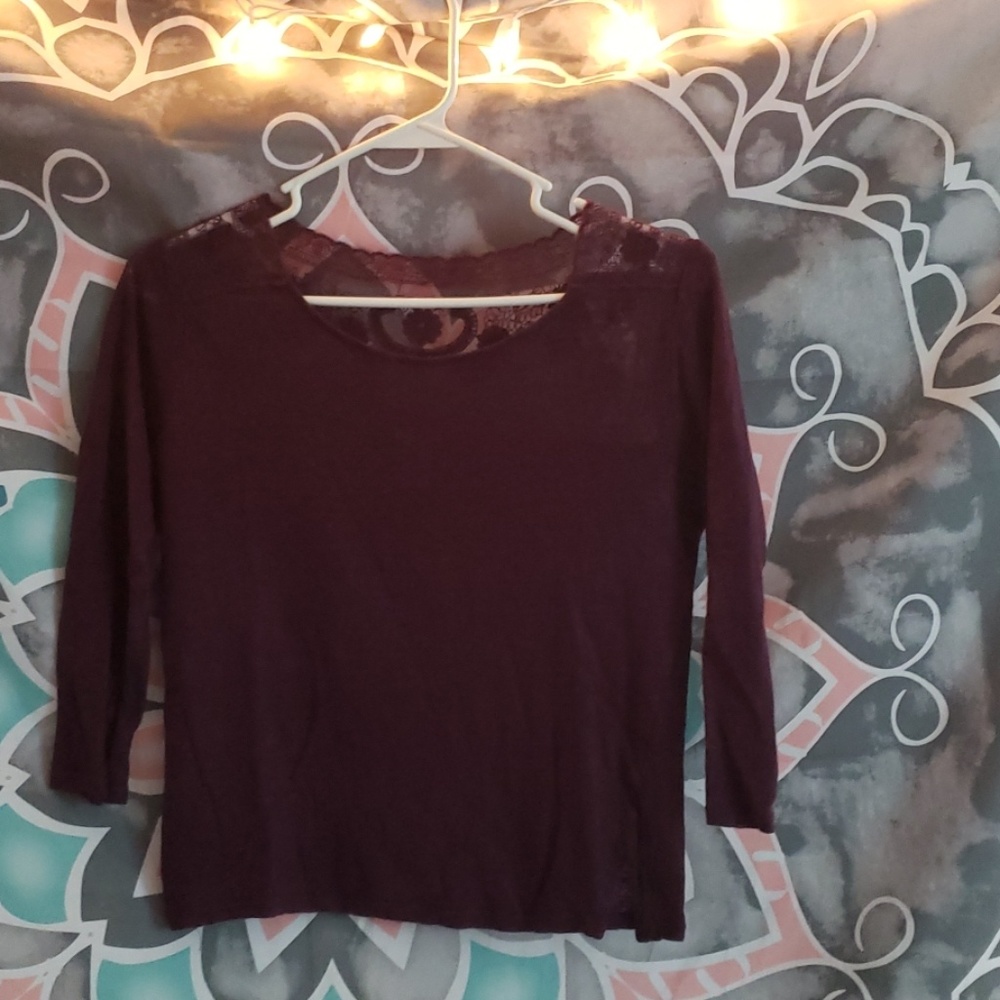 Burgundy lace back blouse